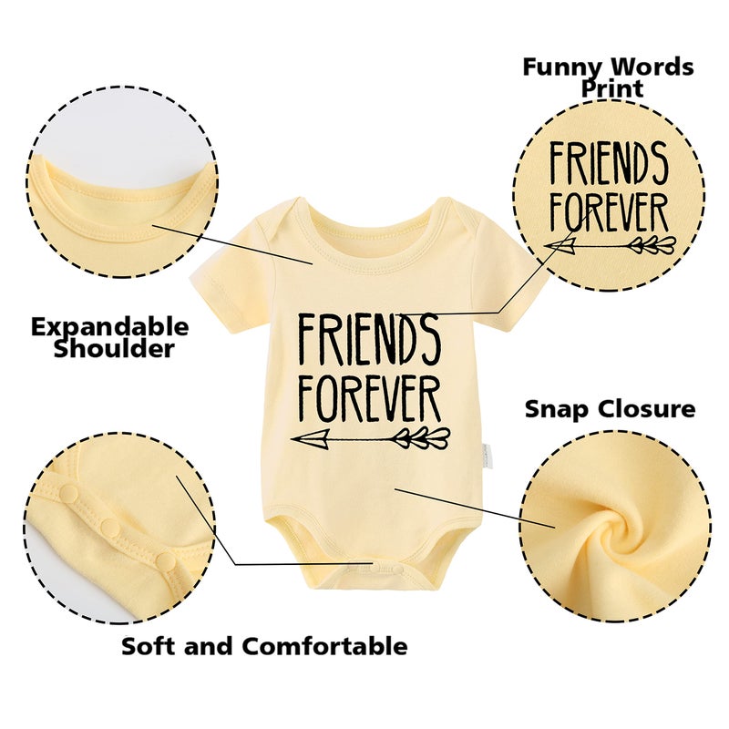 YSCULBUTOL Baby Twins Bodysuits Best Friends Forever Baby Clothes Set with Bibs Girl Outfit with hat(Yellow, 10-12 Months) - Image 3